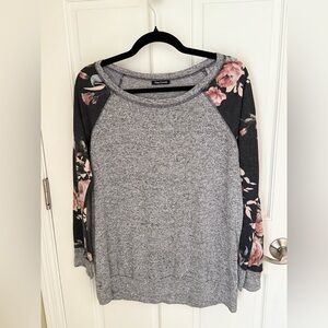 Pink Clover Gray Sweatshirt with Floral Sleeves